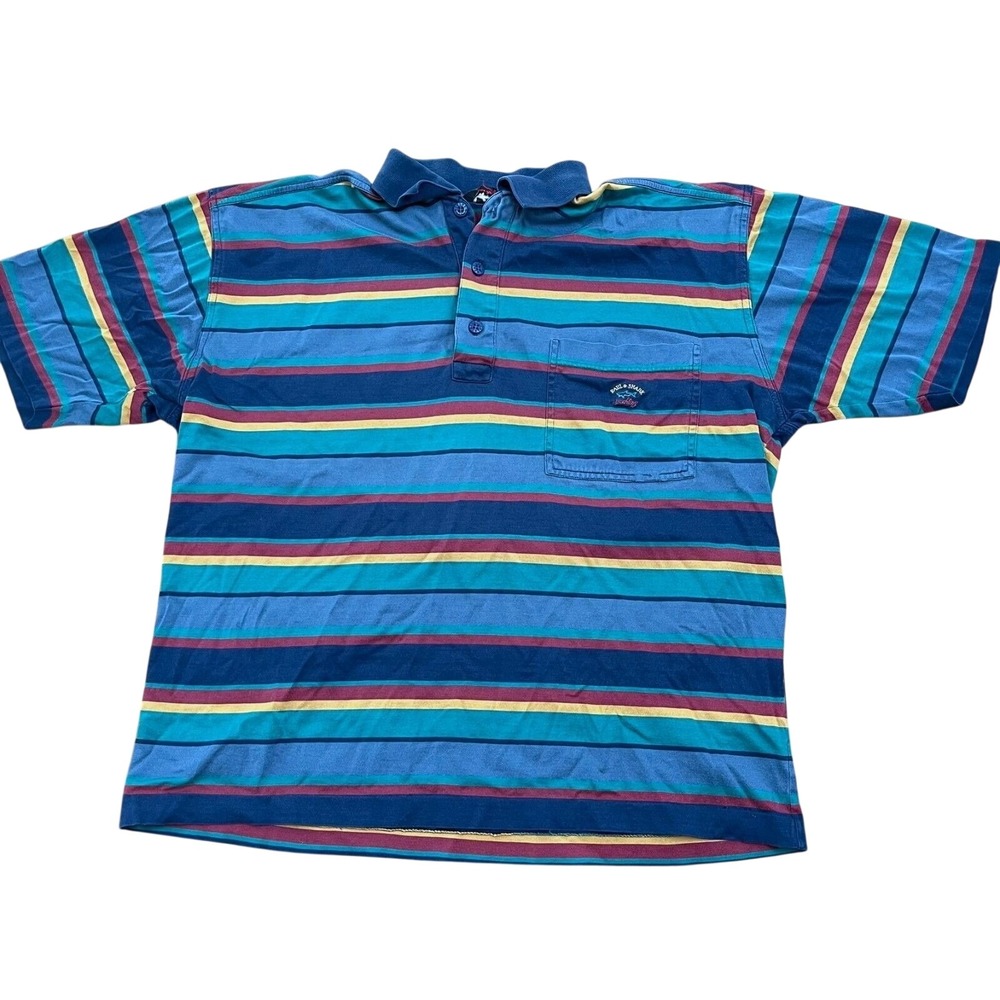 Paul & Shark Multicolor Striped Polo Shirt L Short Sleeve Yachting Cotton Pique